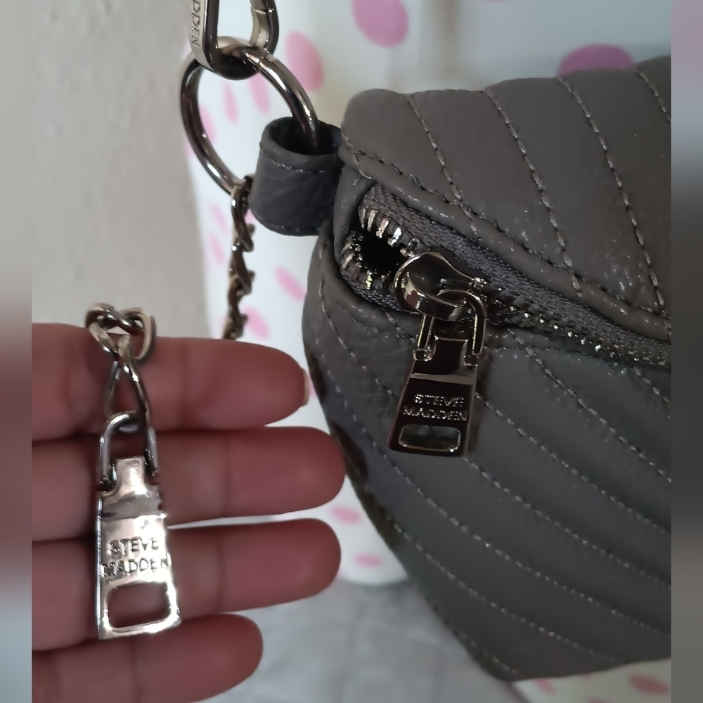 Gray Structured Crossbody Bag with Metal Hardware - Picture 7 of 10